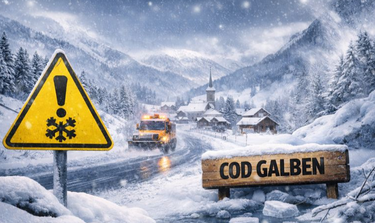 Ninsori, ger și strat consistent de zăpadă în Maramureș. Cod galben emis până joi