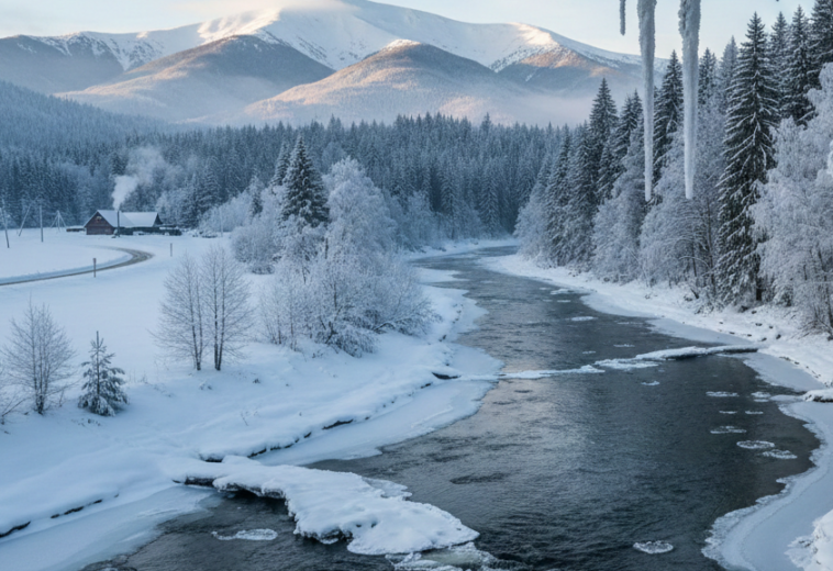 Minus 20 de grade la Târgu Lăpuș. Gheță pe râuri și condiții severe de iarnă în Maramureș