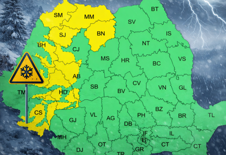 Cod galben în Maramureș. Ploi abundente, ninsori la peste 1400 m și viscol cu rafale de până la 90 km pe oră