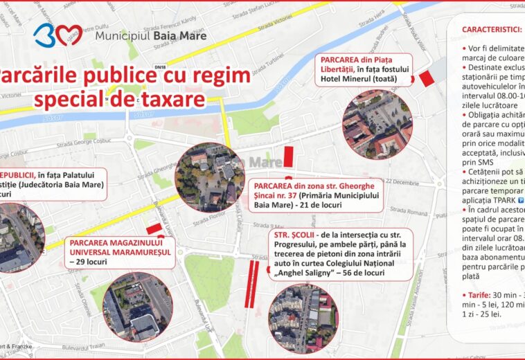 Și, totuși…. Peste 150 de locuri în parcări cu regim special de taxare apar în 5 zone centrale din oraș