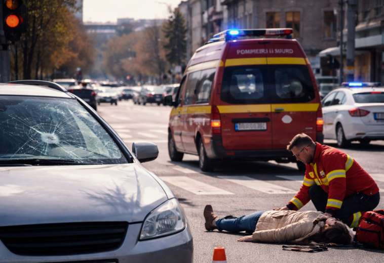 A trecut pe roșu și a lovit o femeie. Accident cu victimă la un semafor din Baia Mare
