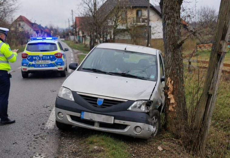A intrat pe contrasens și s-a oprit într-un copac, la Șișești. Șofer de 67 de ani, rănit