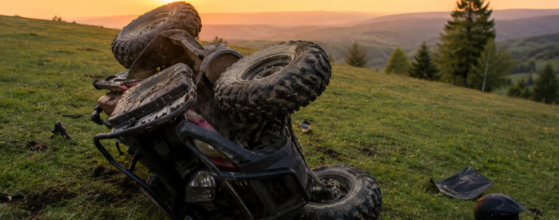 ATV răsturnat pe pășune