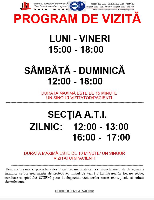 Program de vizită Spitalul Jdețean de Urgență
