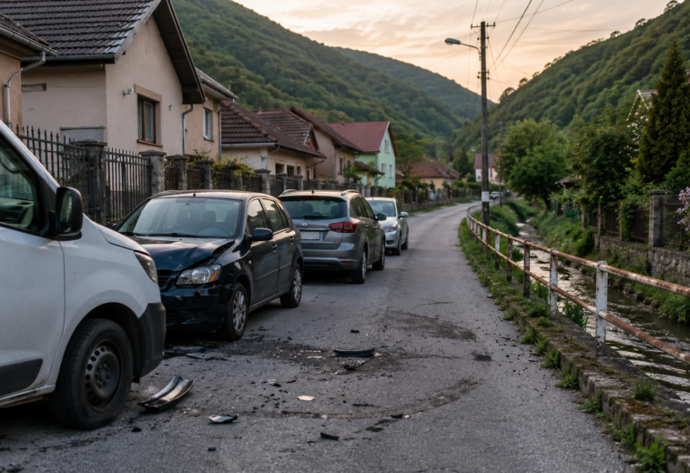 Beat și fără permis, a furat o autoutilitară și a lovit trei mașini parcate pe Valea Roșie