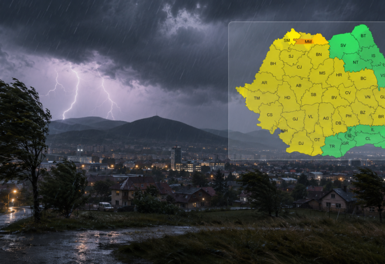 Cod galben în Maramureș. Ploi torențiale, vijelii și grindină până marți dimineață