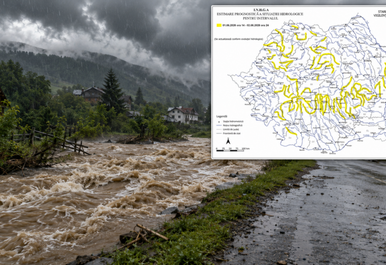 Cod galben de inundații în Maramureș. Râurile Iza și Someș sunt vizate până marți noaptea