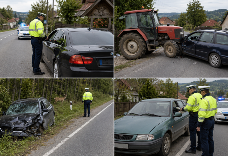Coliziune cu un animal sălbatic, accident cu tractor, viteză, alcool și șoferi fără drept de a conduce, toate într-o singură zi în Maramureș