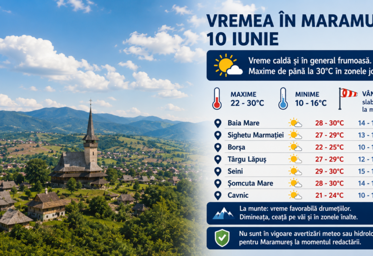 Vremea în Maramureș, 10 iunie. Temperaturi de până la 30°C și condiții bune pentru activități în aer liber