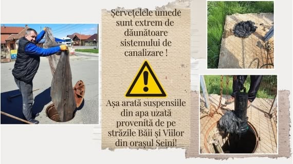 Șervețelele umede blochează canalizarea. VITAL arată ce a găsit în rețea, la Seini