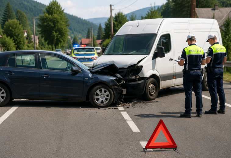 Accident pe DN 18, în Borșa. Un șofer a ajuns la spital după o coliziune cu o autoutilitară