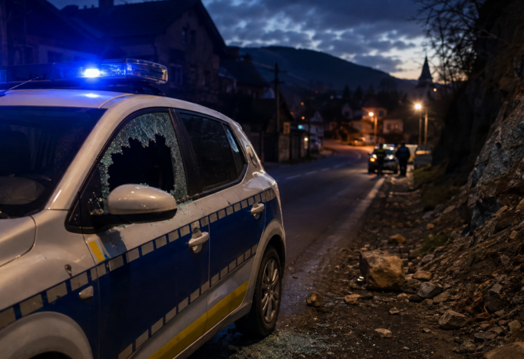 Autospecială de poliție atacată cu un bolovan în Borșa. Un polițist a fost rănit