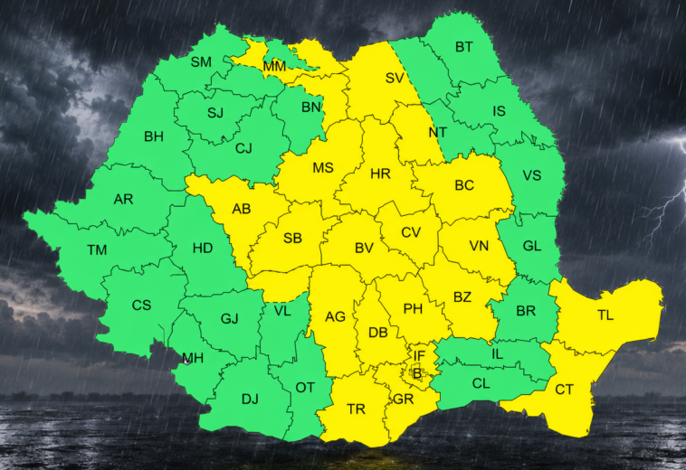 Cod galben de averse torențiale în mai multe zone din Maramureș