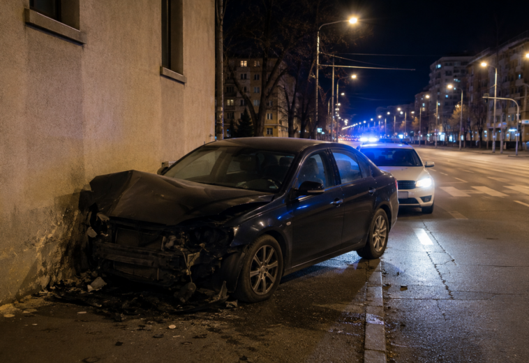 Urmărire pe bulevardul Republicii din Baia Mare. Șoferul s-a oprit într-un zid