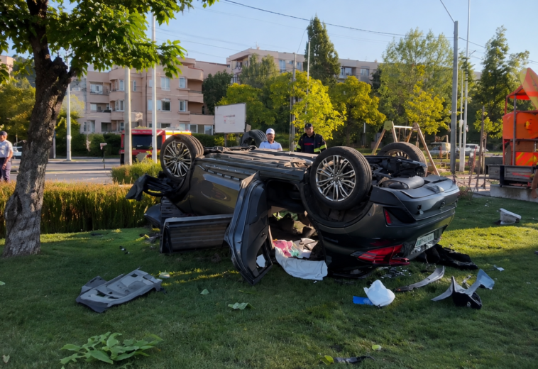 S-a răsturnat cu mașina lângă un loc de joacă de pe malul Săsarului