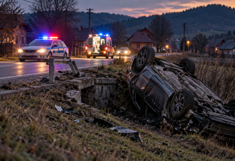 Accident mortal la Seini. O mașină a lovit un podeț și s-a răsturnat. Șoferul a murit la spital
