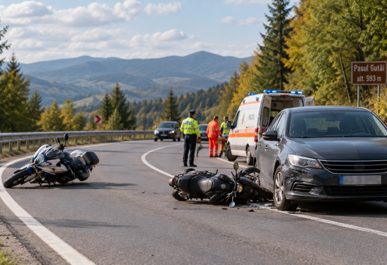 Carambol cu motociclete în Pasul Gutâi. Doi motocicliști transportați la spital