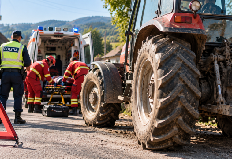 A coborât din tractor și a fost călcat chiar de utilajul pe care îl conducea fără permis