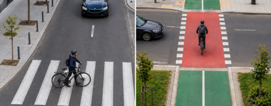 Biciclist și șofer în Baia Mare
