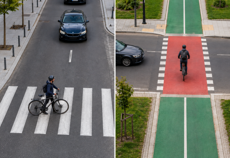 Biciclist și șofer în Baia Mare