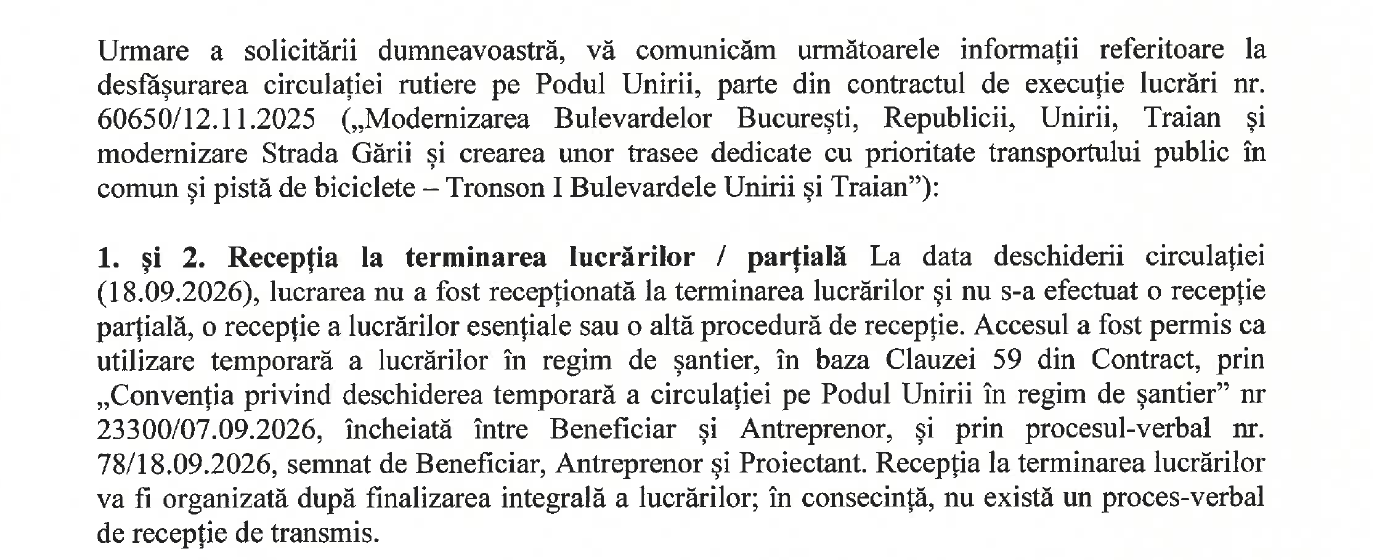 Fragment din răspunsul Primăriei