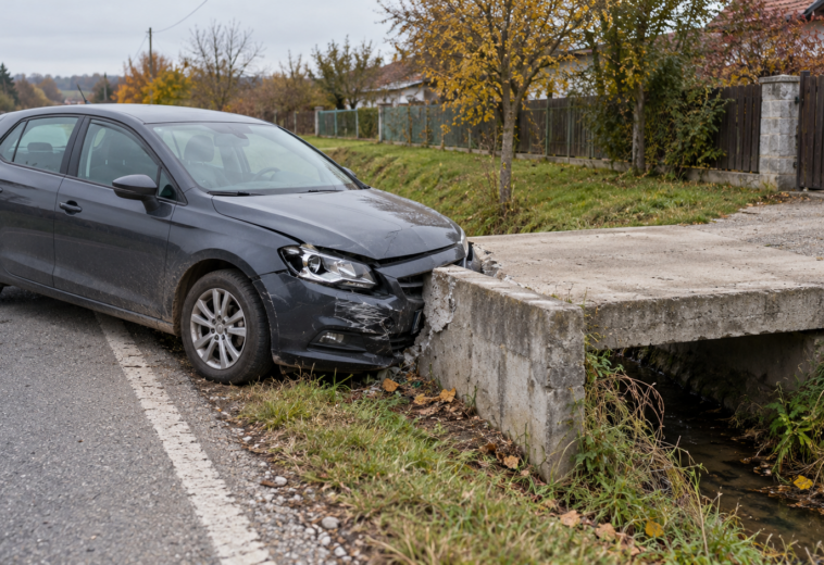 O mașină a lovit un podeț din beton, în Rona de Sus. Trei persoane au fost rănite